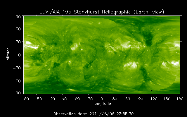 EUVI 195 heliographic map