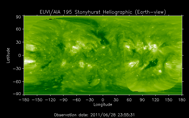 EUVI 195 heliographic map