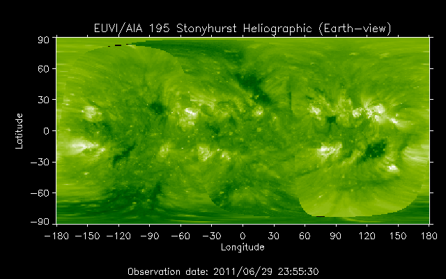 EUVI 195 heliographic map