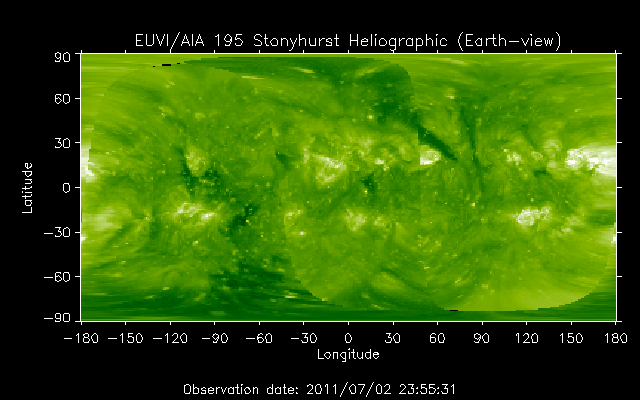 EUVI 195 heliographic map