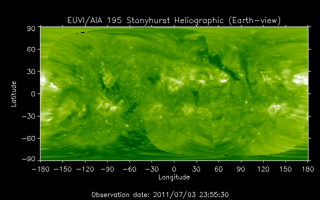 EUVI 195 heliographic map