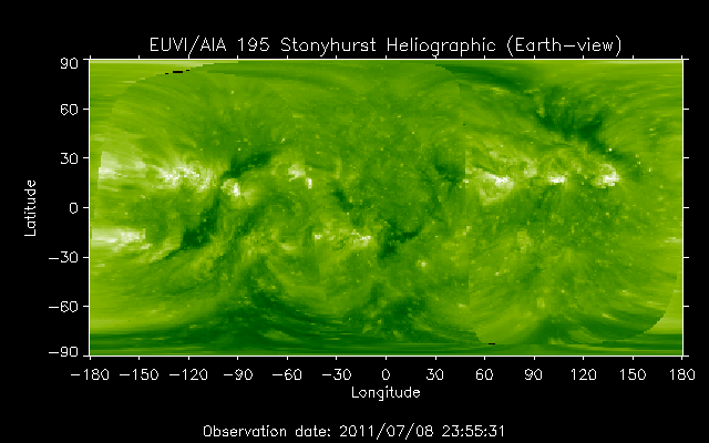 EUVI 195 heliographic map