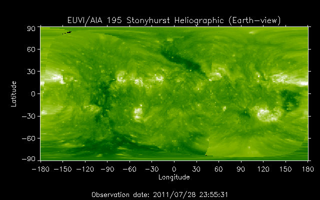 EUVI 195 heliographic map