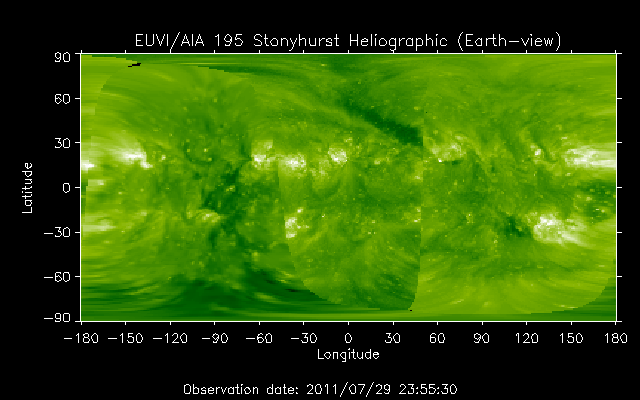 EUVI 195 heliographic map