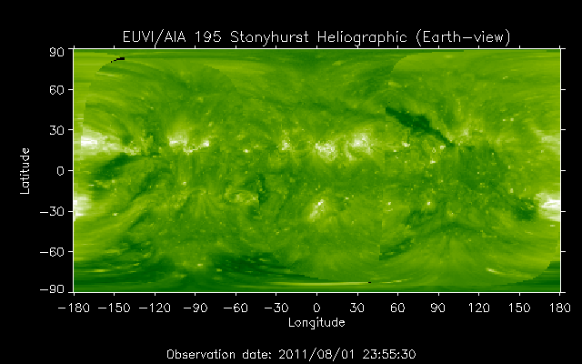EUVI 195 heliographic map