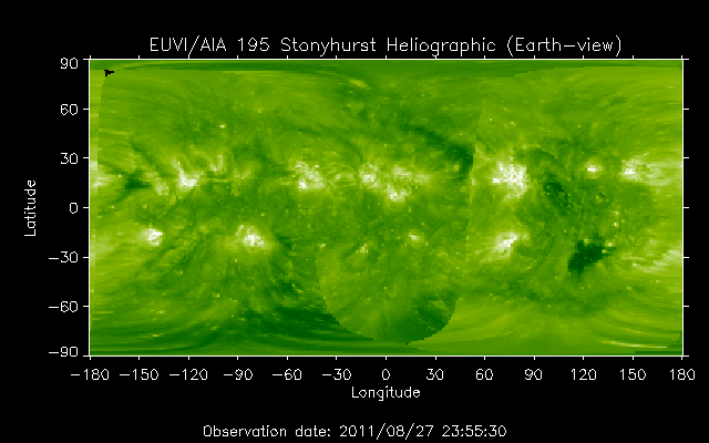 EUVI 195 heliographic map