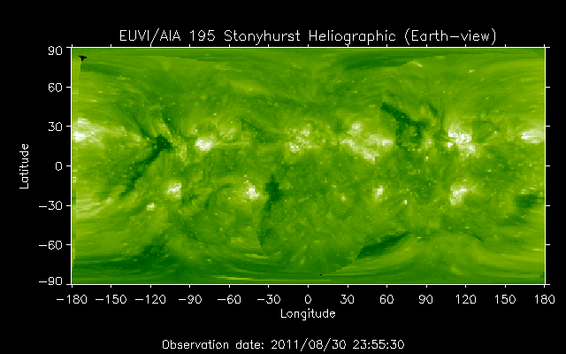 EUVI 195 heliographic map