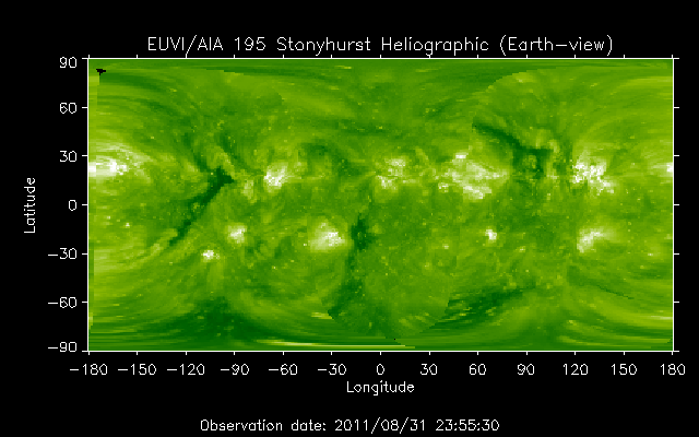 EUVI 195 heliographic map