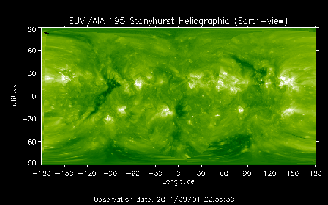 EUVI 195 heliographic map