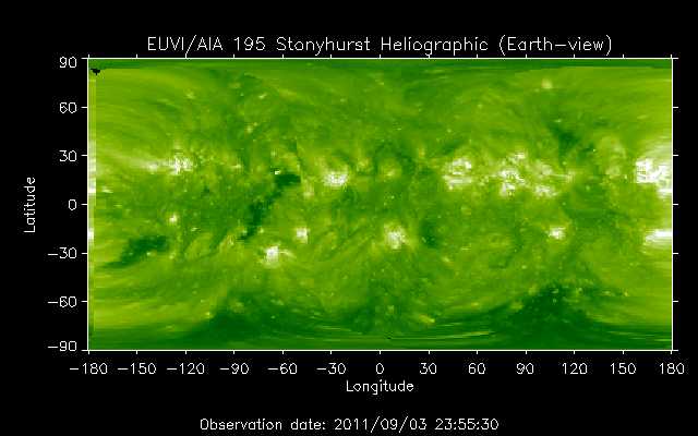 EUVI 195 heliographic map