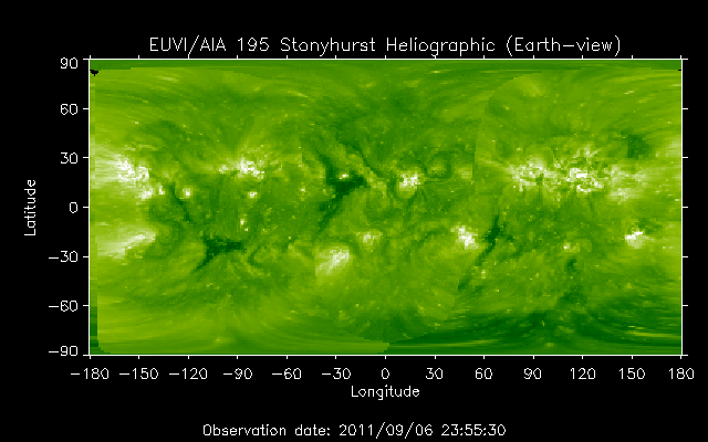EUVI 195 heliographic map