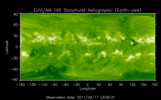 EUVI 195 heliographic map