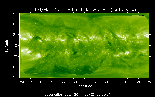EUVI 195 heliographic map