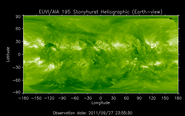 EUVI 195 heliographic map