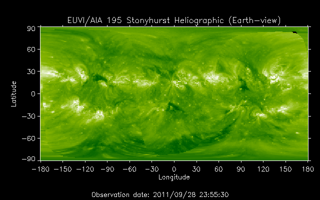 EUVI 195 heliographic map