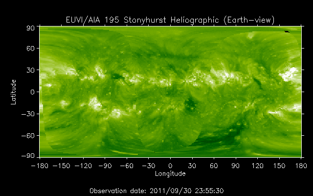 EUVI 195 heliographic map