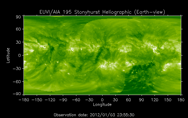 EUVI 195 heliographic map