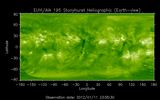 EUVI 195 heliographic map