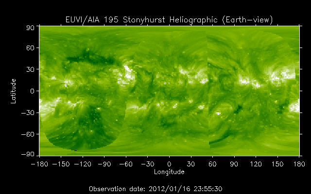 EUVI 195 heliographic map
