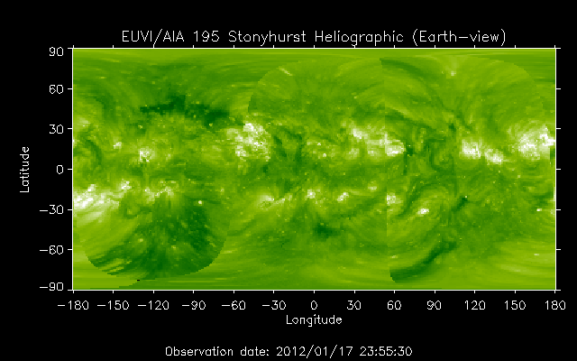 EUVI 195 heliographic map
