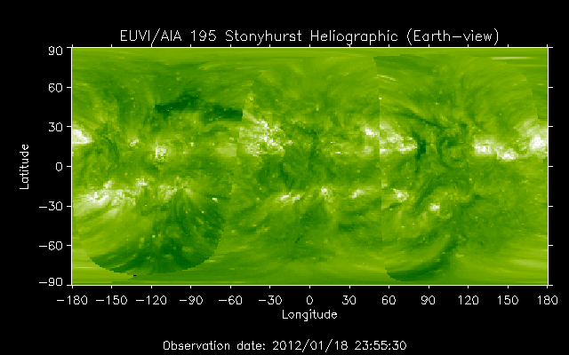EUVI 195 heliographic map