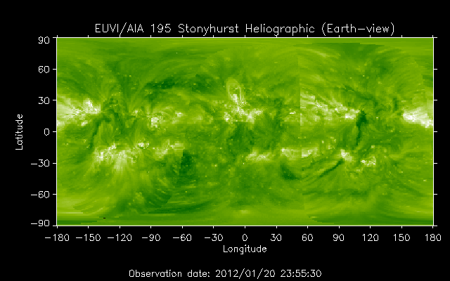 EUVI 195 heliographic map