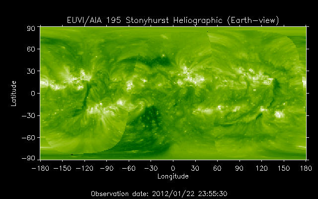 EUVI 195 heliographic map