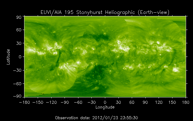 EUVI 195 heliographic map