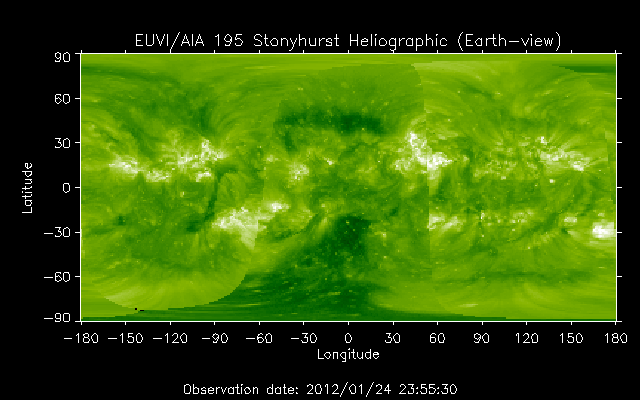 EUVI 195 heliographic map