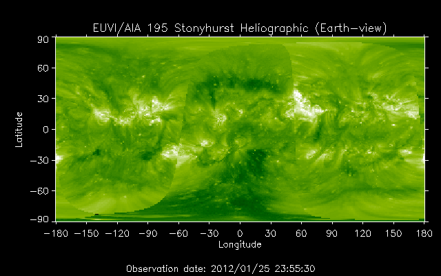 EUVI 195 heliographic map