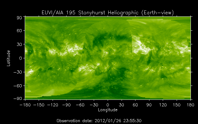 EUVI 195 heliographic map