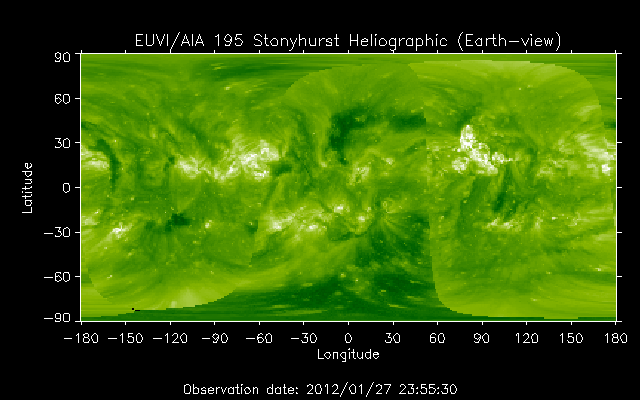 EUVI 195 heliographic map