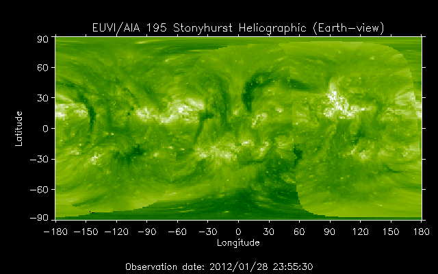 EUVI 195 heliographic map