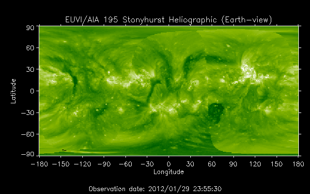 EUVI 195 heliographic map