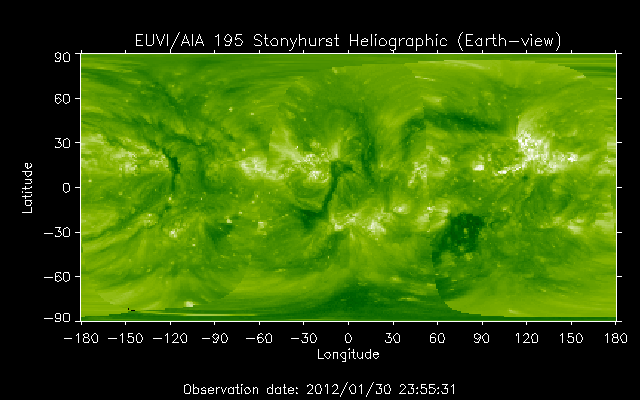 EUVI 195 heliographic map