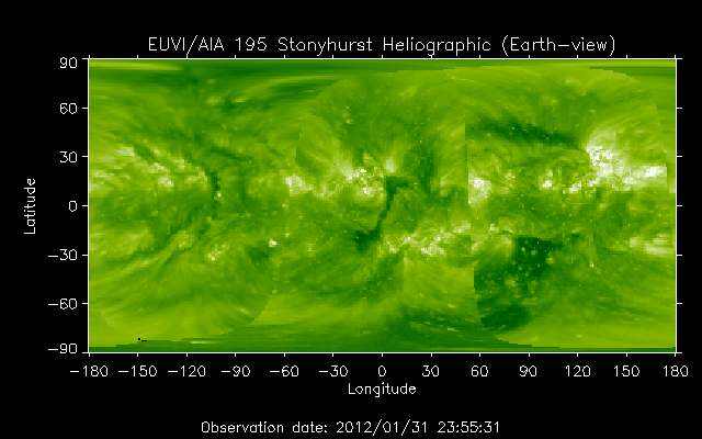EUVI 195 heliographic map