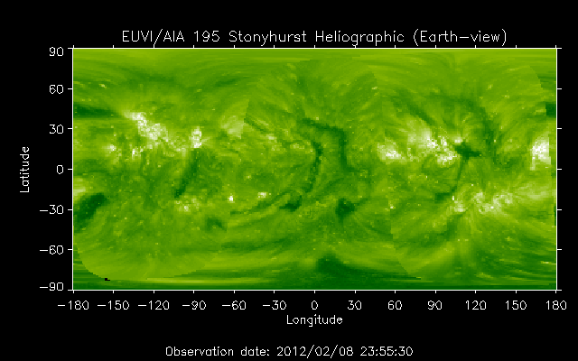 EUVI 195 heliographic map