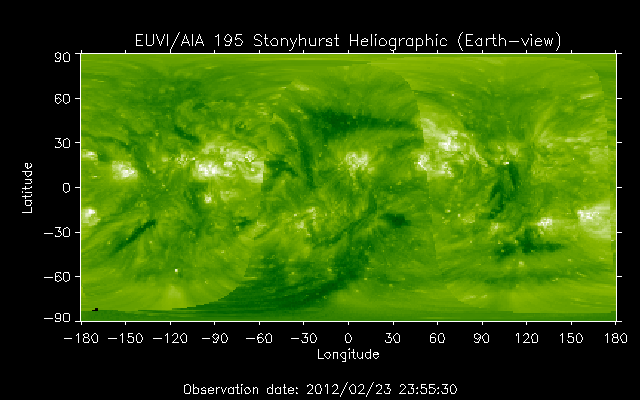 EUVI 195 heliographic map