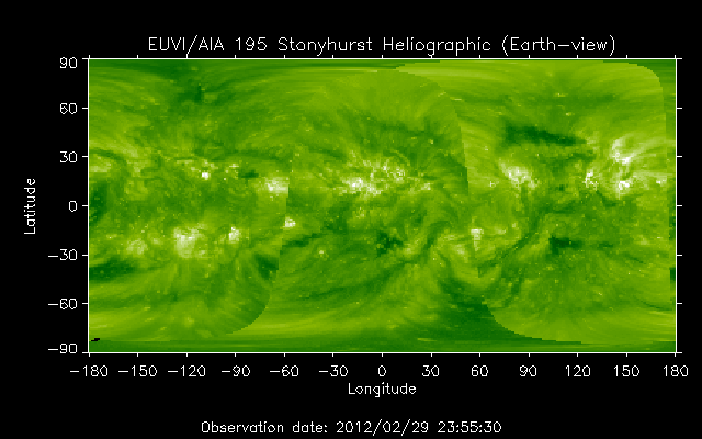 EUVI 195 heliographic map