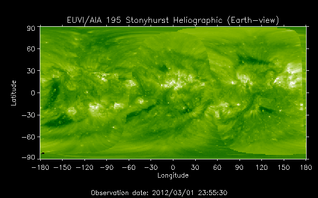 EUVI 195 heliographic map