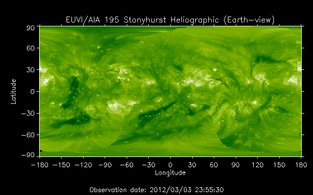 EUVI 195 heliographic map
