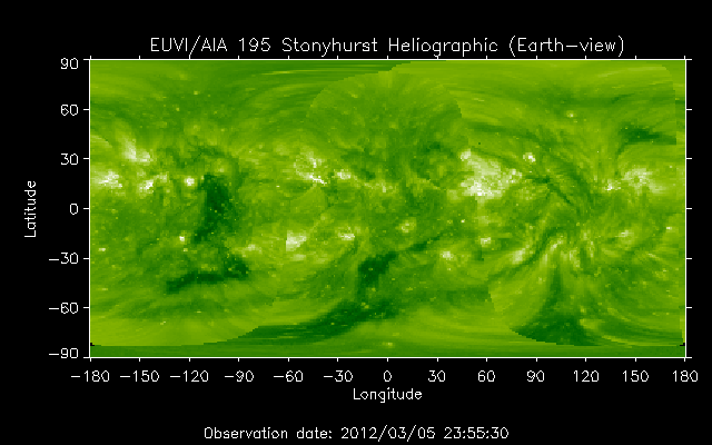 EUVI 195 heliographic map