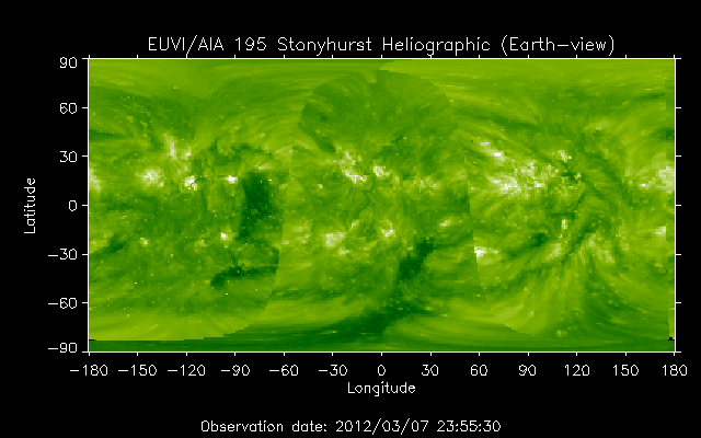 EUVI 195 heliographic map