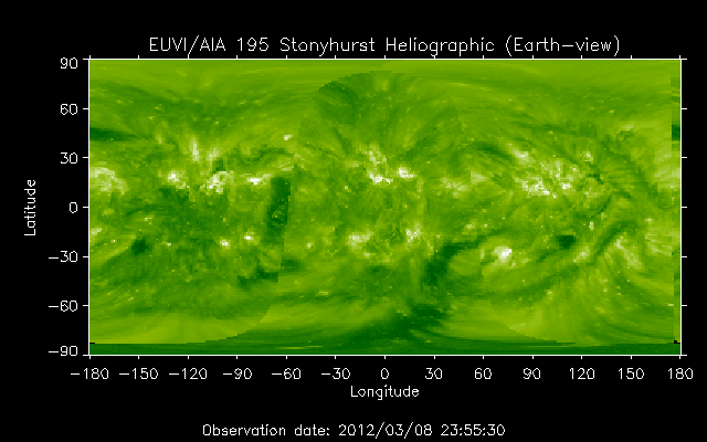 EUVI 195 heliographic map