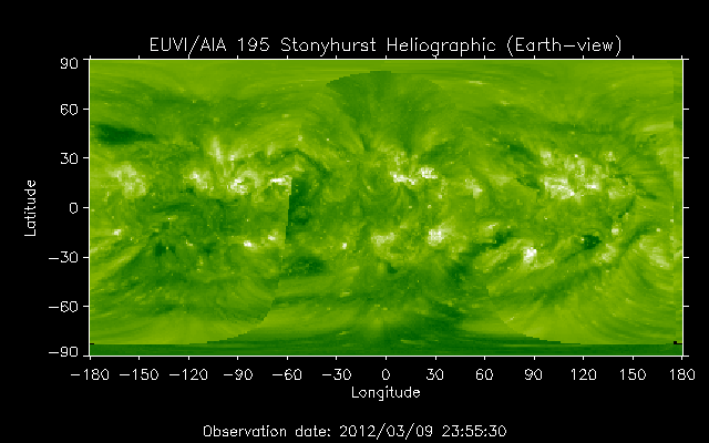 EUVI 195 heliographic map