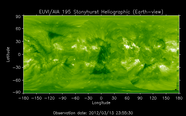 EUVI 195 heliographic map