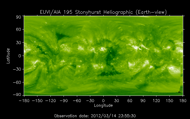EUVI 195 heliographic map