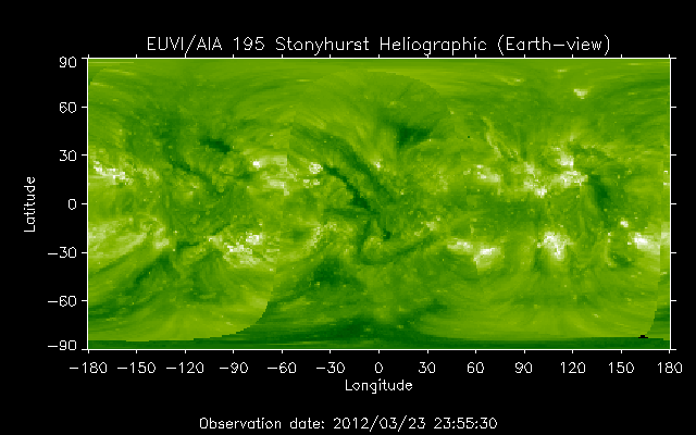 EUVI 195 heliographic map