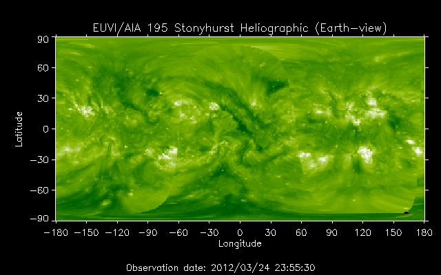 EUVI 195 heliographic map