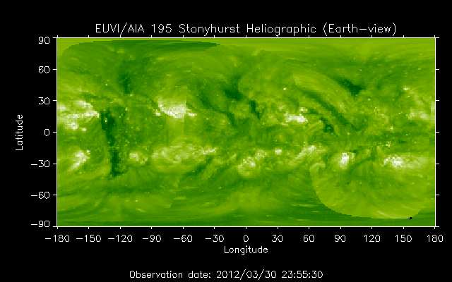 EUVI 195 heliographic map